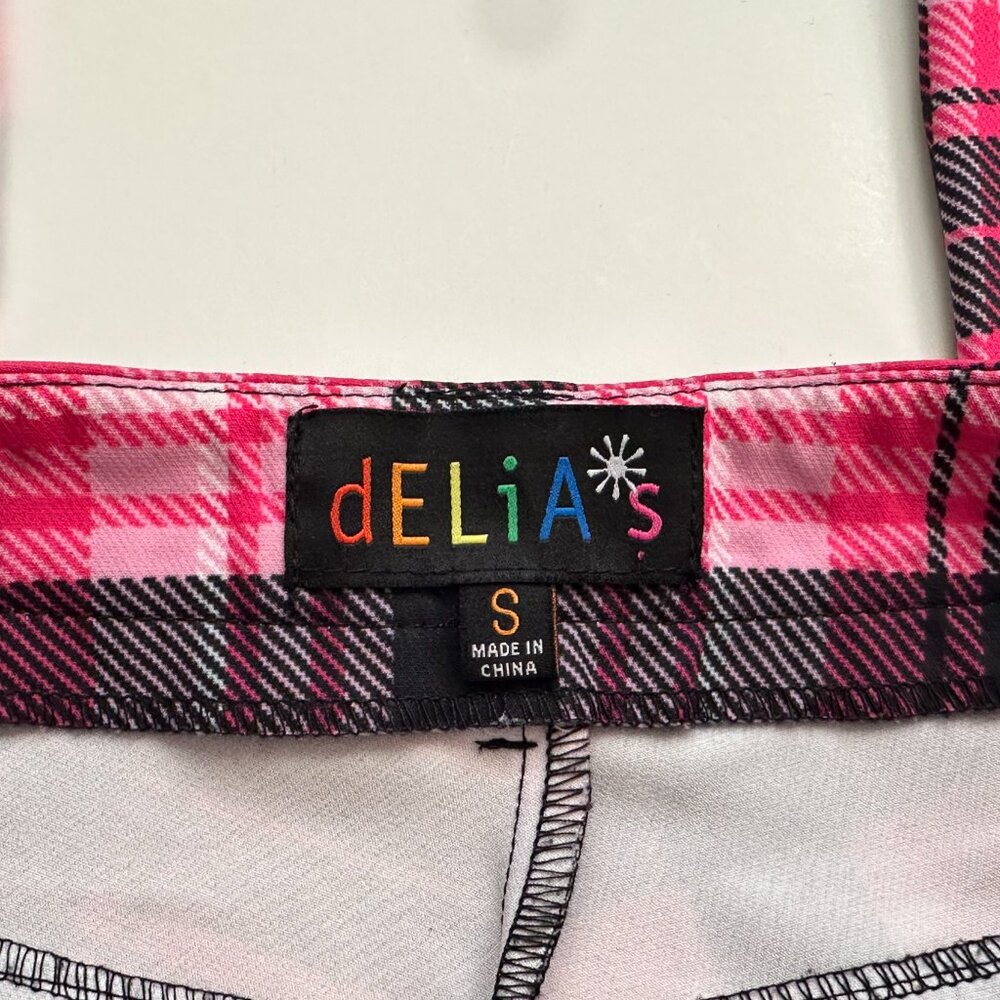 Dolls Kill Delia's Scream and Shout Pink Plaid Printed D-Ring Low Rise Pants S - Picture 3 of 4